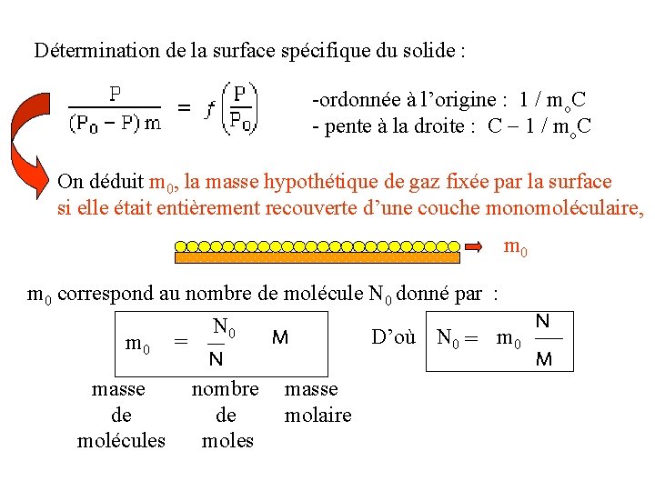Détermination de la surface spécifique du solide : -ordonnée à l’origine : 1 / Détermination de la surface spécifique du solide : -ordonnée à l’origine : 1 /