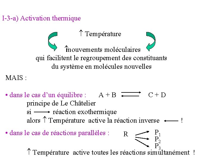 I-3 -a) Activation thermique Température mouvements moléculaires qui facilitent le regroupement des constituants du I-3 -a) Activation thermique Température mouvements moléculaires qui facilitent le regroupement des constituants du