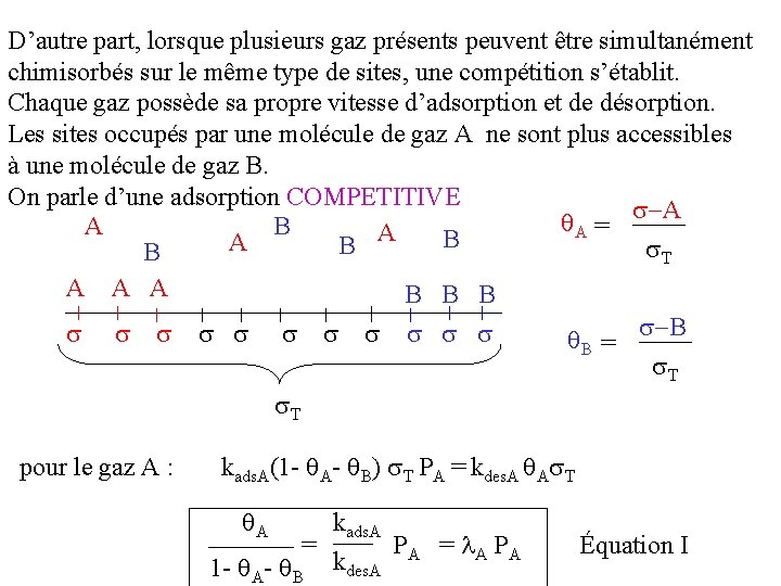 D’autre part, lorsque plusieurs gaz présents peuvent être simultanément chimisorbés sur le même type D’autre part, lorsque plusieurs gaz présents peuvent être simultanément chimisorbés sur le même type