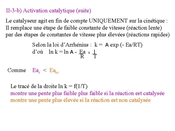 II-3 -b) Activation catalytique (suite) Le catalyseur agit en fin de compte UNIQUEMENT sur II-3 -b) Activation catalytique (suite) Le catalyseur agit en fin de compte UNIQUEMENT sur