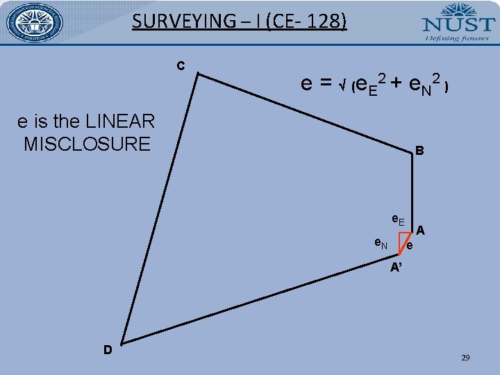 SURVEYING – I (CE- 128) C e = (e E 2 + e N
