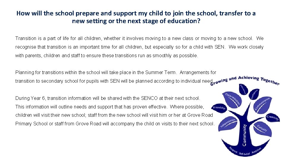 How will the school prepare and support my child to join the school, transfer