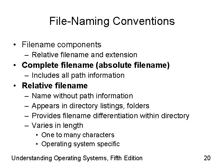 File-Naming Conventions • Filename components – Relative filename and extension • Complete filename (absolute