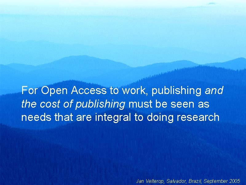 For Open Access to work, publishing and the cost of publishing must be seen
