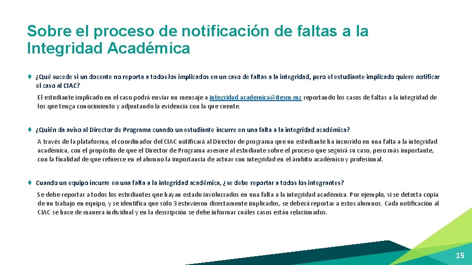 Sobre el proceso de notificación de faltas a la Integridad Académica ¨ ¿Qué sucede