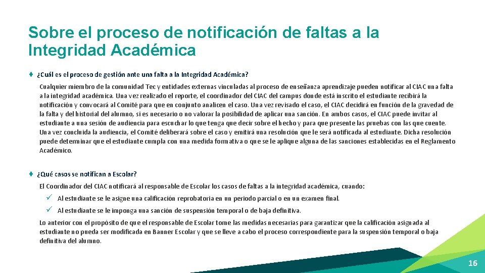 Sobre el proceso de notificación de faltas a la Integridad Académica ¨ ¿Cuál es