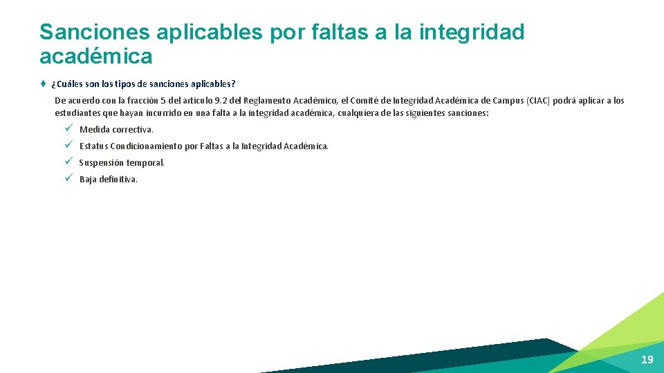 Sanciones aplicables por faltas a la integridad académica ¨ ¿Cuáles son los tipos de