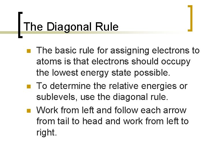 The Diagonal Rule n n n The basic rule for assigning electrons to atoms