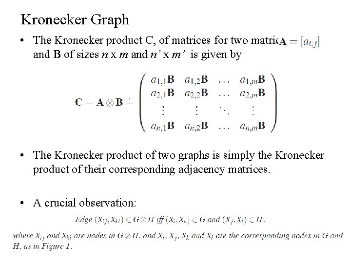 Kronecker Graph • The Kronecker product C, of matrices for two matrices and B