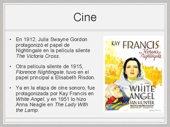 Cine • En 1912, Julia Swayne Gordon protagonizó el papel de Nightingale en la Cine • En 1912, Julia Swayne Gordon protagonizó el papel de Nightingale en la