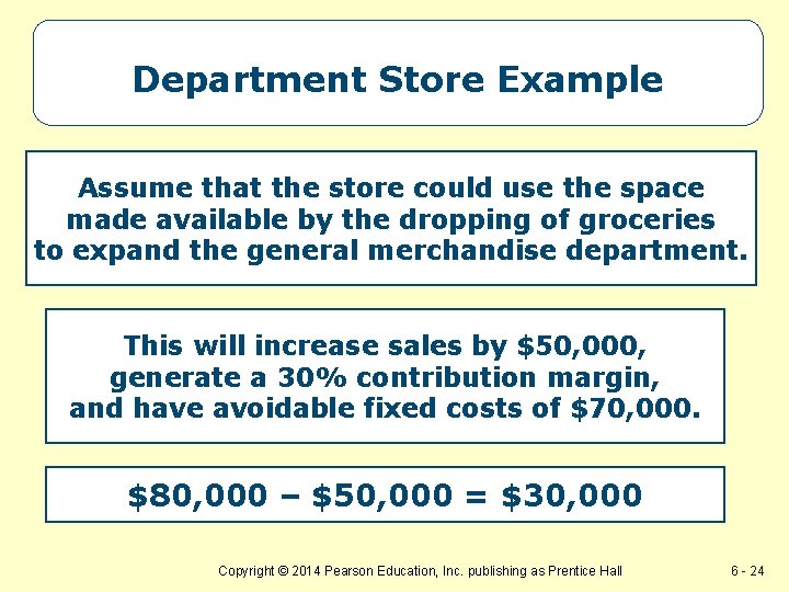 Department Store Example Assume that the store could use the space made available by