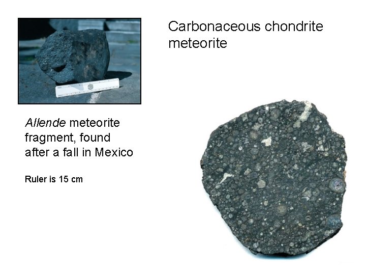 Carbonaceous chondrite meteorite Allende meteorite fragment, found after a fall in Mexico Ruler is