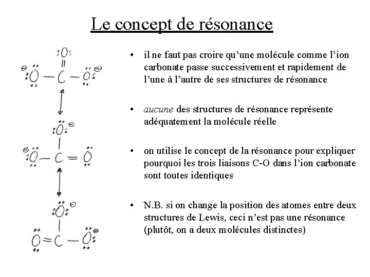 Le concept de résonance • il ne faut pas croire qu’une molécule comme l’ion