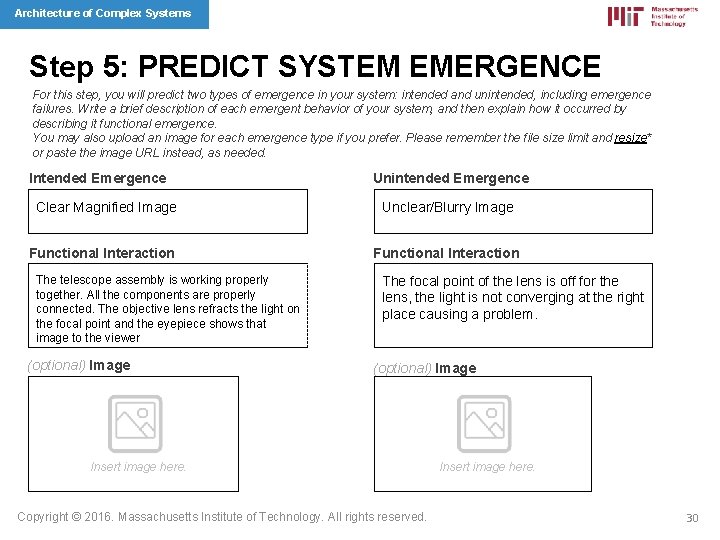Architecture of Complex Systems Step 5: PREDICT SYSTEM EMERGENCE For this step, you will