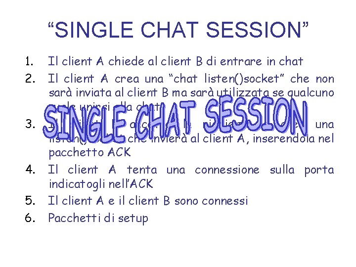 “SINGLE CHAT SESSION” 1. 2. 3. 4. 5. 6. Il client A chiede al