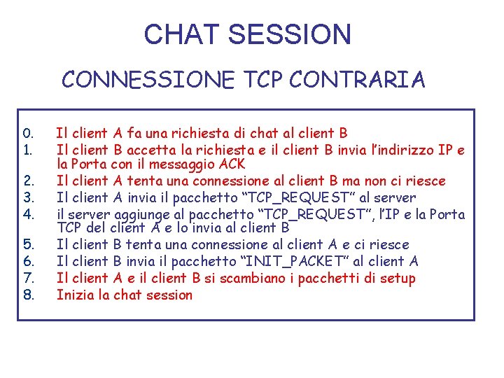 CHAT SESSION CONNESSIONE TCP CONTRARIA 0. 1. 2. 3. 4. 5. 6. 7. 8.