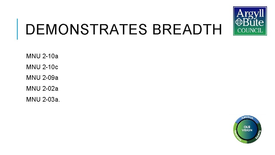 DEMONSTRATES BREADTH MNU 2 -10 a MNU 2 -10 c MNU 2 -09 a DEMONSTRATES BREADTH MNU 2 -10 a MNU 2 -10 c MNU 2 -09 a
