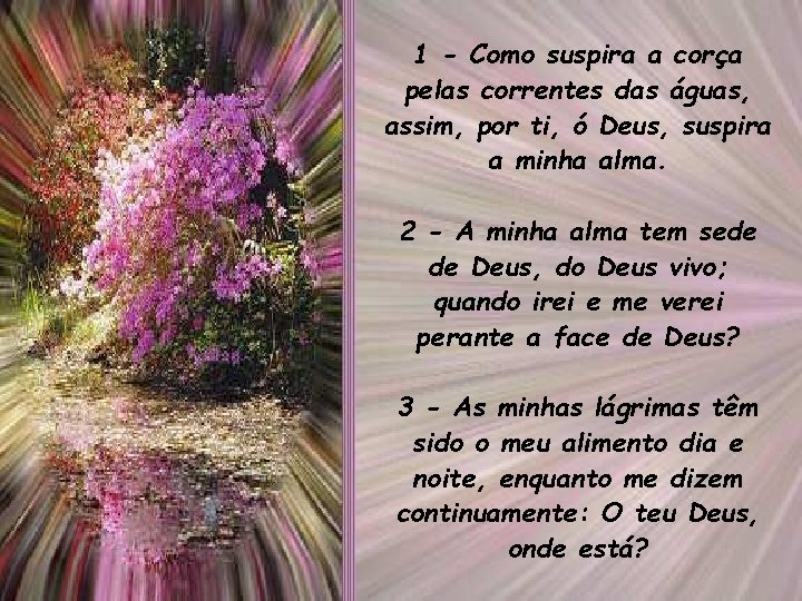 1 - Como suspira a corça pelas correntes das águas, assim, por ti, ó