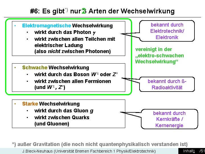 #6: Es gibt*) nur 23 Arten der Wechselwirkung • • • Elektromagnetische Wechselwirkung •