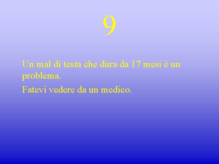 9 Un mal di testa che dura da 17 mesi è un problema. Fatevi