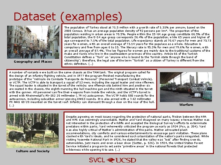 Dataset (examples) Geography and Places The population of Turkey stood at 71. 5 million Dataset (examples) Geography and Places The population of Turkey stood at 71. 5 million