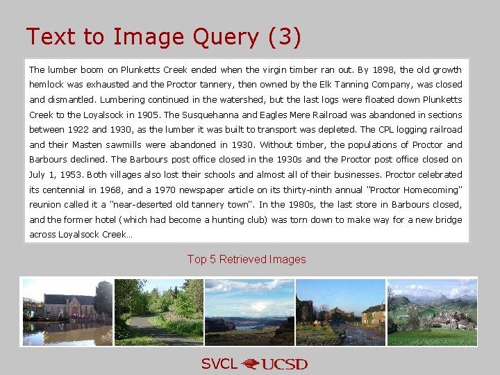 Text to Image Query (3) The lumber boom on Plunketts Creek ended when the Text to Image Query (3) The lumber boom on Plunketts Creek ended when the