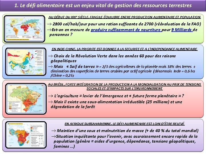 1. Le défi alimentaire est un enjeu vital de gestion des ressources terrestres AU