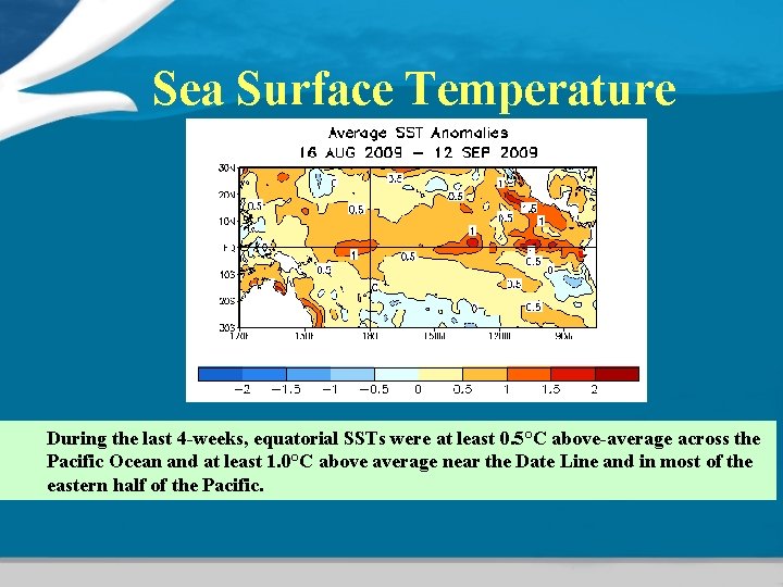 Sea Surface Temperature During the last 4 -weeks, equatorial SSTs were at least 0.