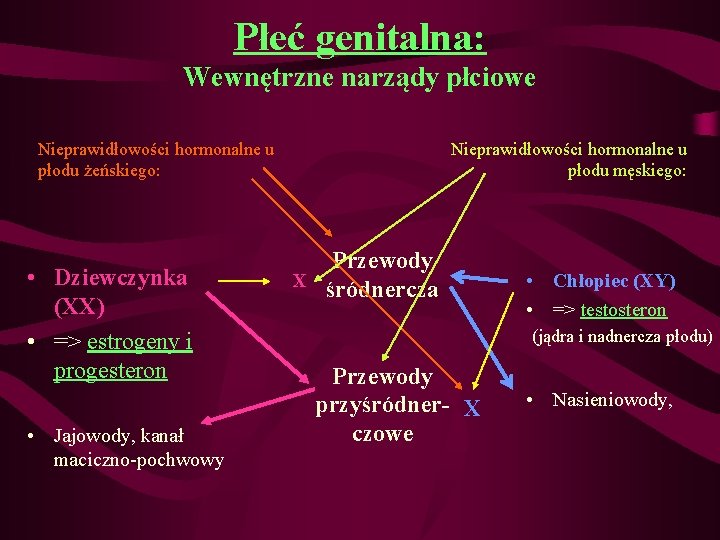 Płeć genitalna: Wewnętrzne narządy płciowe Nieprawidłowości hormonalne u płodu żeńskiego: • Dziewczynka (XX) •