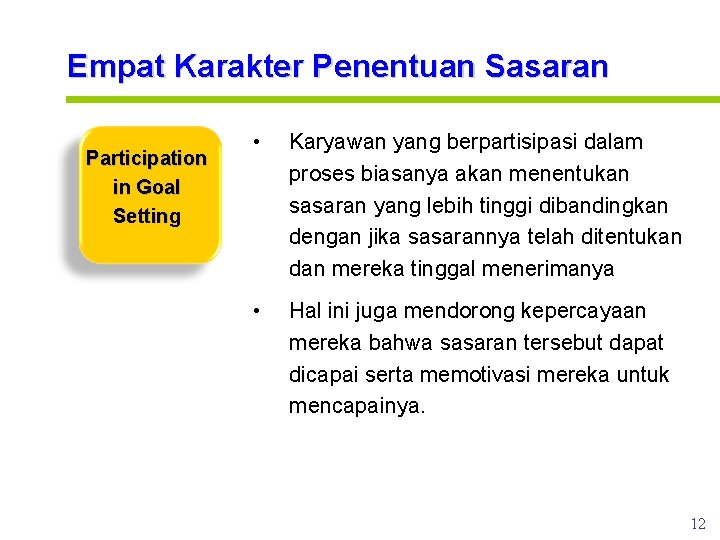 Empat Karakter Penentuan Sasaran Participation in Goal Setting www. rajapresentasi. com • Karyawan yang