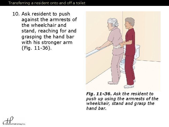 Transferring a resident onto and off a toilet 10. Ask resident to push against