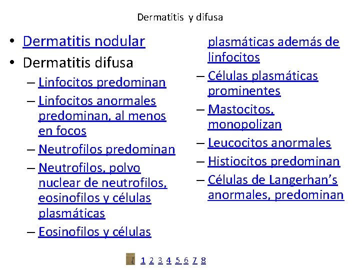 Dermatitis y difusa • Dermatitis nodular • Dermatitis difusa – Linfocitos predominan – Linfocitos