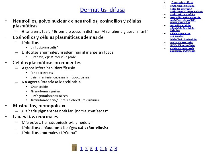  • Dermatitis difusa • Neutrofilos, polvo nuclear de neutrofilos, eosinofilos y células plasmáticas