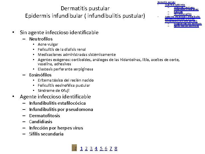 Dermatitis pustular Epidermis infundibular ( infundibulitis pustular) Dermatitis pustular • Superficie epidérmica – –