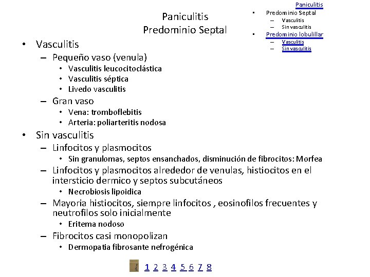 Paniculitis Predominio Septal • Vasculitis – Pequeño vaso (venula) • Paniculitis Predominio Septal –