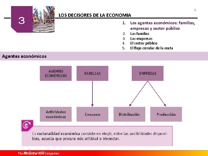 LOS DECISORES DE LA ECONOMIA 5 1. Los agentes económicos: familias, empresas y sector