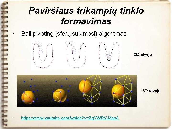 Paviršiaus trikampių tinklo formavimas • Ball pivoting (sferų sukimosi) algoritmas: 2 D atveju 3