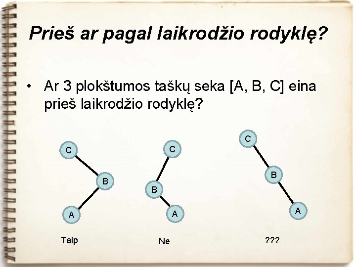 Prieš ar pagal laikrodžio rodyklę? • Ar 3 plokštumos taškų seka [A, B, C]