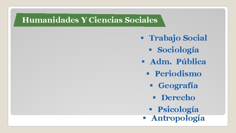 Humanidades Y Ciencias Sociales § Trabajo Social § Sociología § Adm. Pública § Periodismo