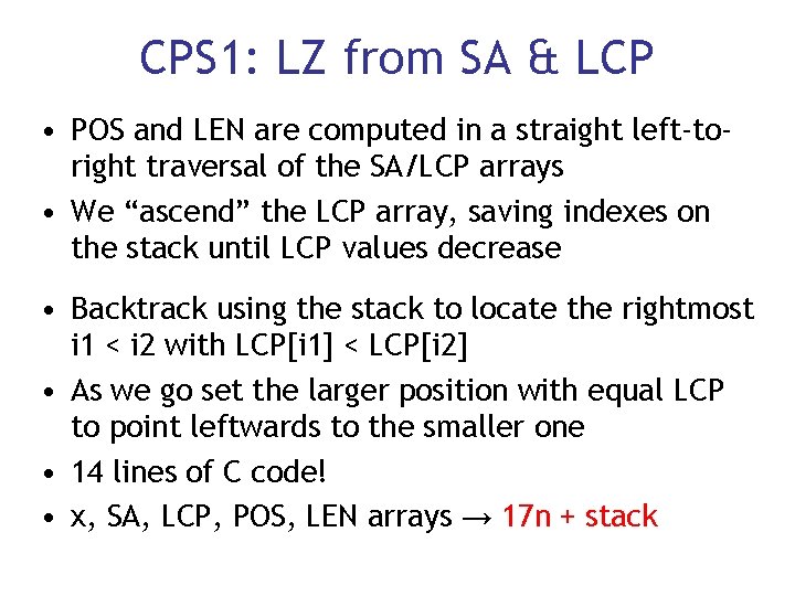 CPS 1: LZ from SA & LCP • POS and LEN are computed in