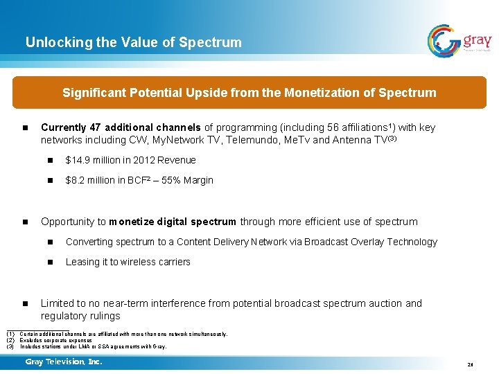 Unlocking the Value of Spectrum Significant Potential Upside from the Monetization of Spectrum n