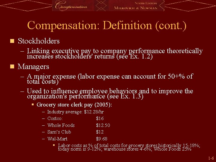 Compensation: Definition (cont. ) n Stockholders – Linking executive pay to company performance theoretically