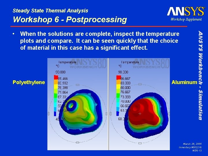 Steady State Thermal Analysis Workshop 6 - Postprocessing Workshop Supplement Polyethylene Aluminum ANSYS Workbench