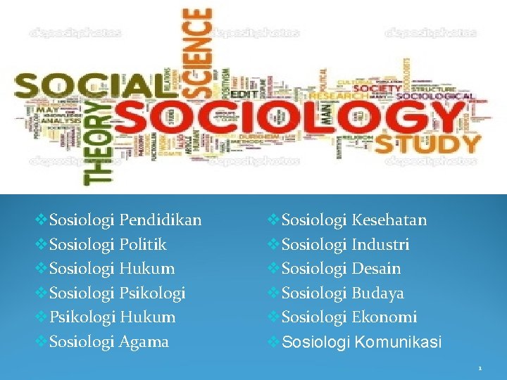 v Sosiologi Pendidikan v Sosiologi Politik v Sosiologi Hukum v Sosiologi Psikologi v Psikologi