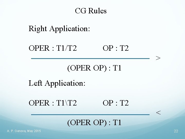 CG Rules Right Application: OPER : T 1/T 2 OP : T 2 >