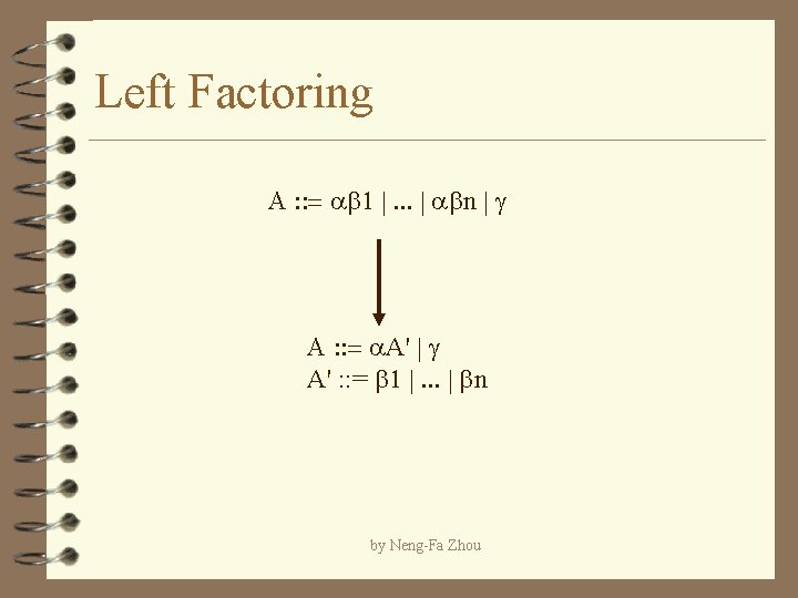 Left Factoring A : : = ab 1 |. . . | abn |