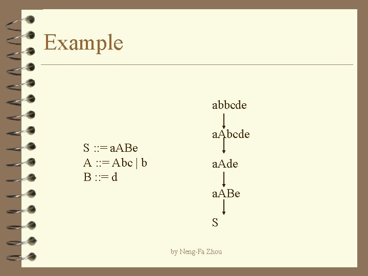 Example abbcde S : : = a. ABe A : : = Abc |