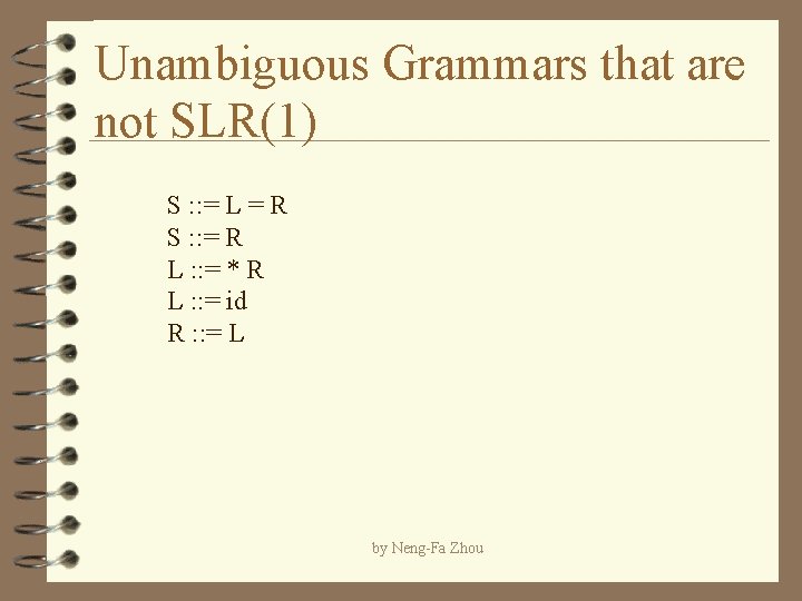 Unambiguous Grammars that are not SLR(1) S : : = L = R S