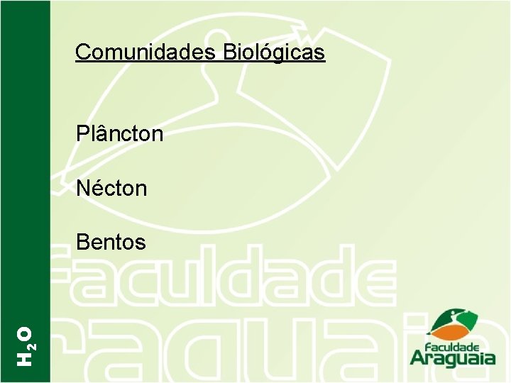 Comunidades Biológicas Plâncton Nécton H 2 O Bentos 