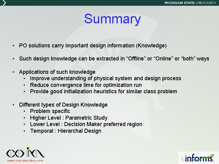 Summary • PO solutions carry important design information (Knowledge) • Such design knowledge can